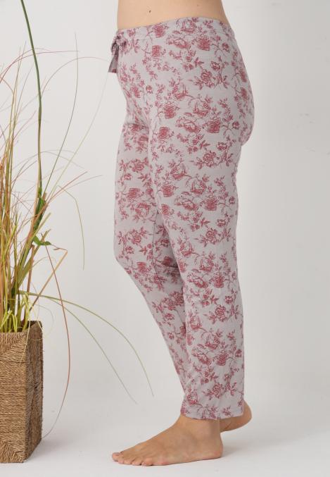 Pantaloni de Pijama Dama Lungi,Big Size,Culoare Crem cu Rosu, Engros